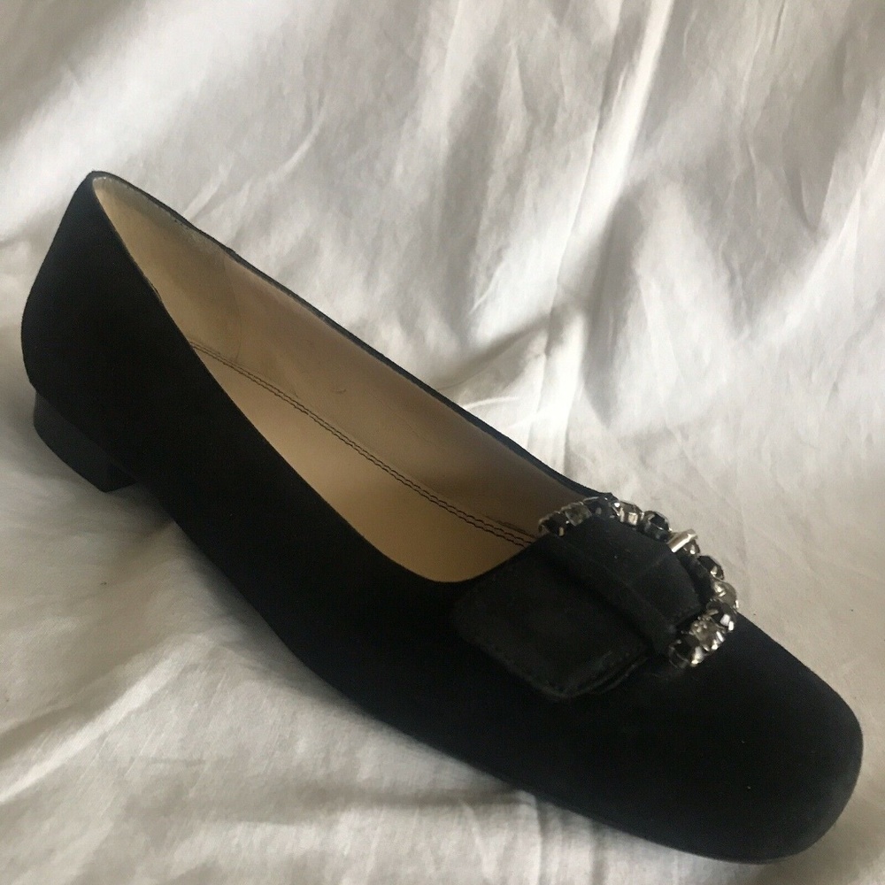 Talbots Black Suede Flat Rhinestone Buckle Size 7.5